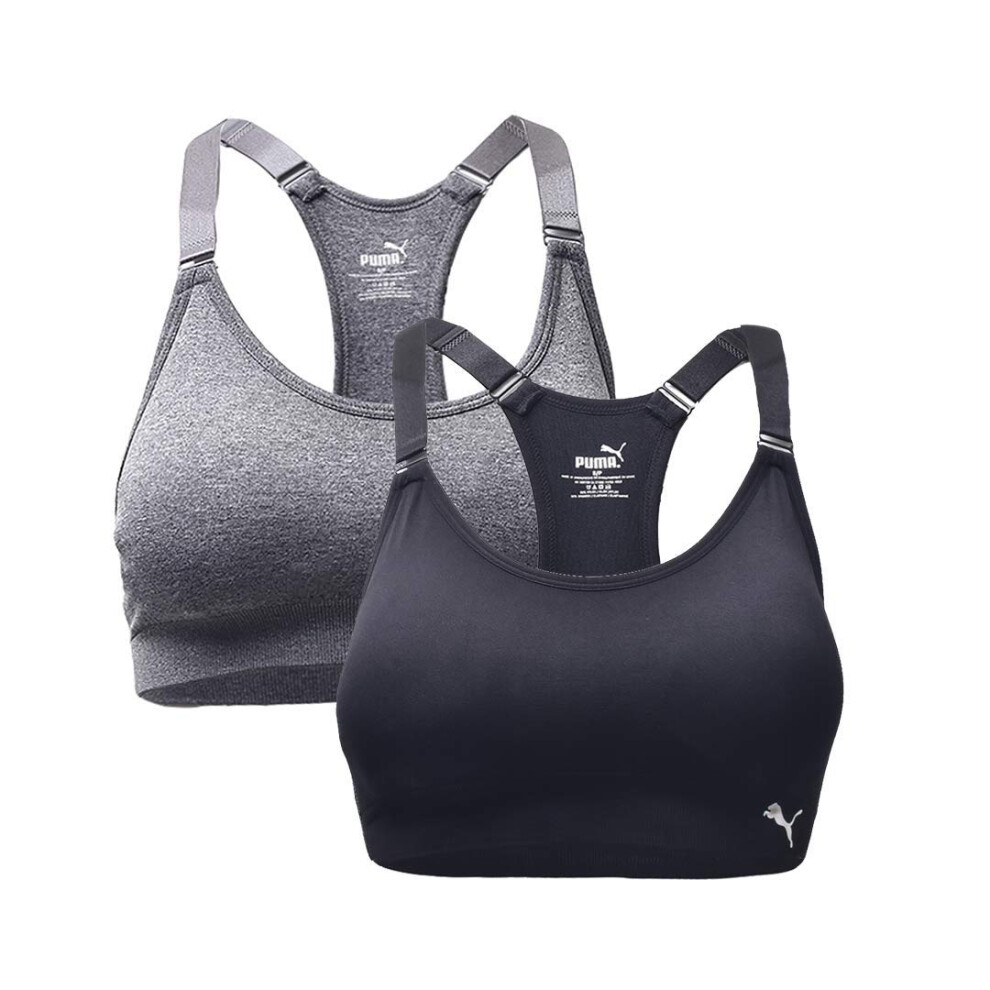 PUMA Women's Seamless Sports Bra with Removable Cups (Medium  Black/Gr