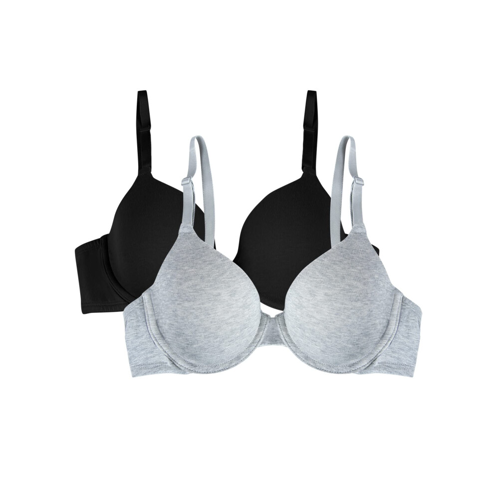 Fruit of the Loom Women's 2-Pack T-Shirt Bra  Black/Heather Grey  36B