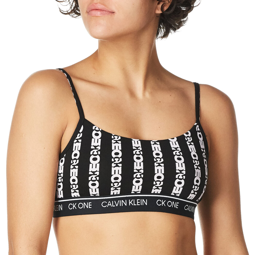 Calvin Klein Women's CK Cotton Unlined Bralette  One Logo Stripe Black