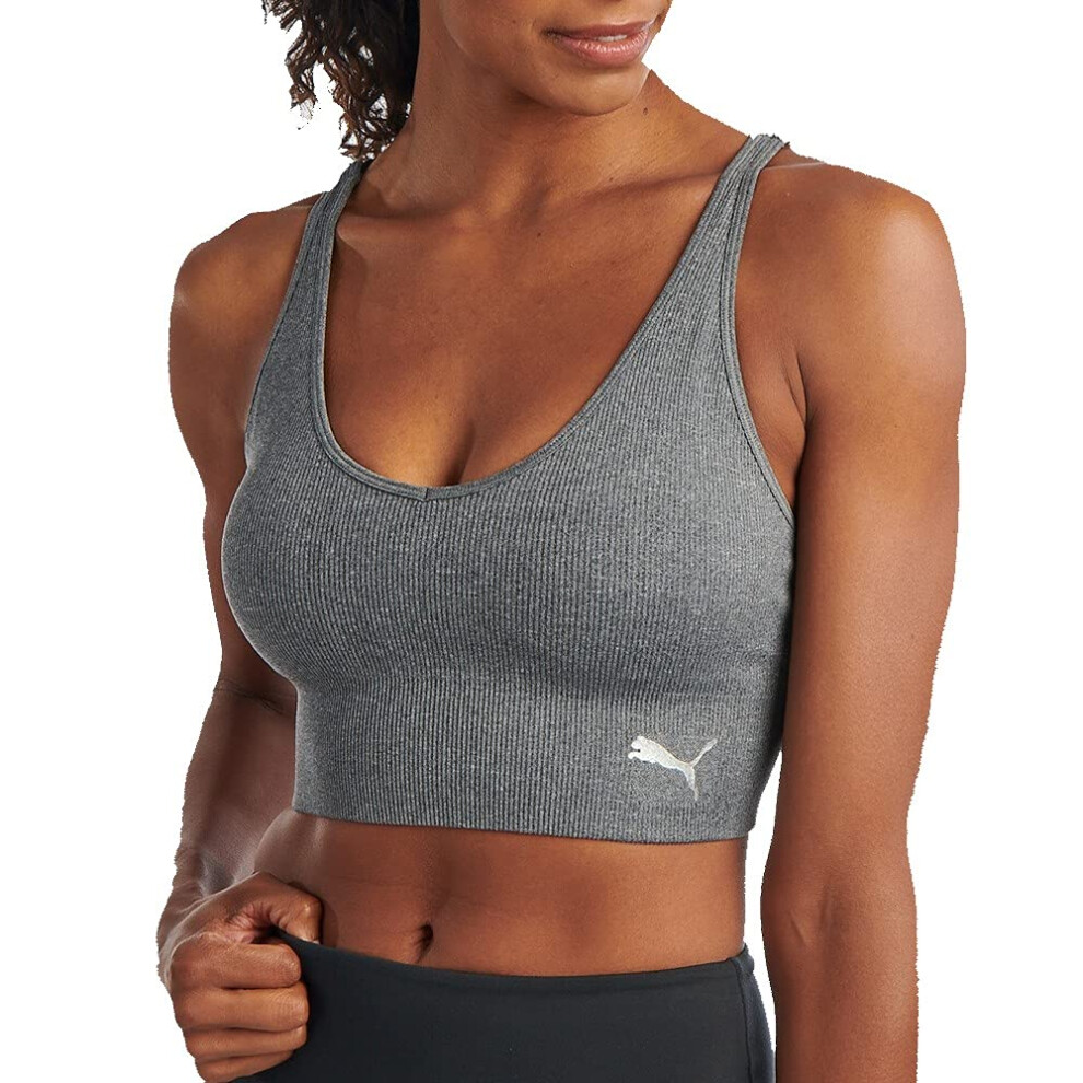 PUMA Women's Seamless Sports Bra  Heather Grey  Small