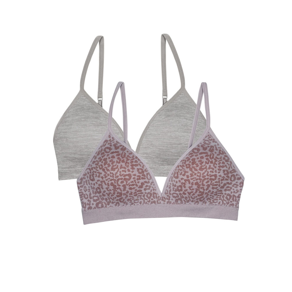 Fruit of the Loom Girls' Seamless Soft Cup Bra  2-Pack  Multi Leo/Grey