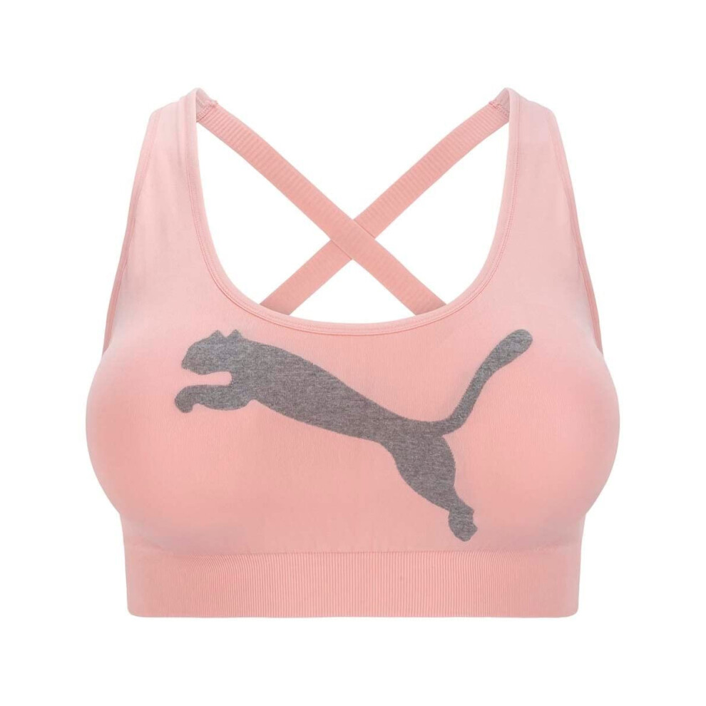 PUMA Women's Seamless Sports Bra  Big Cat Pink Pastel  Large