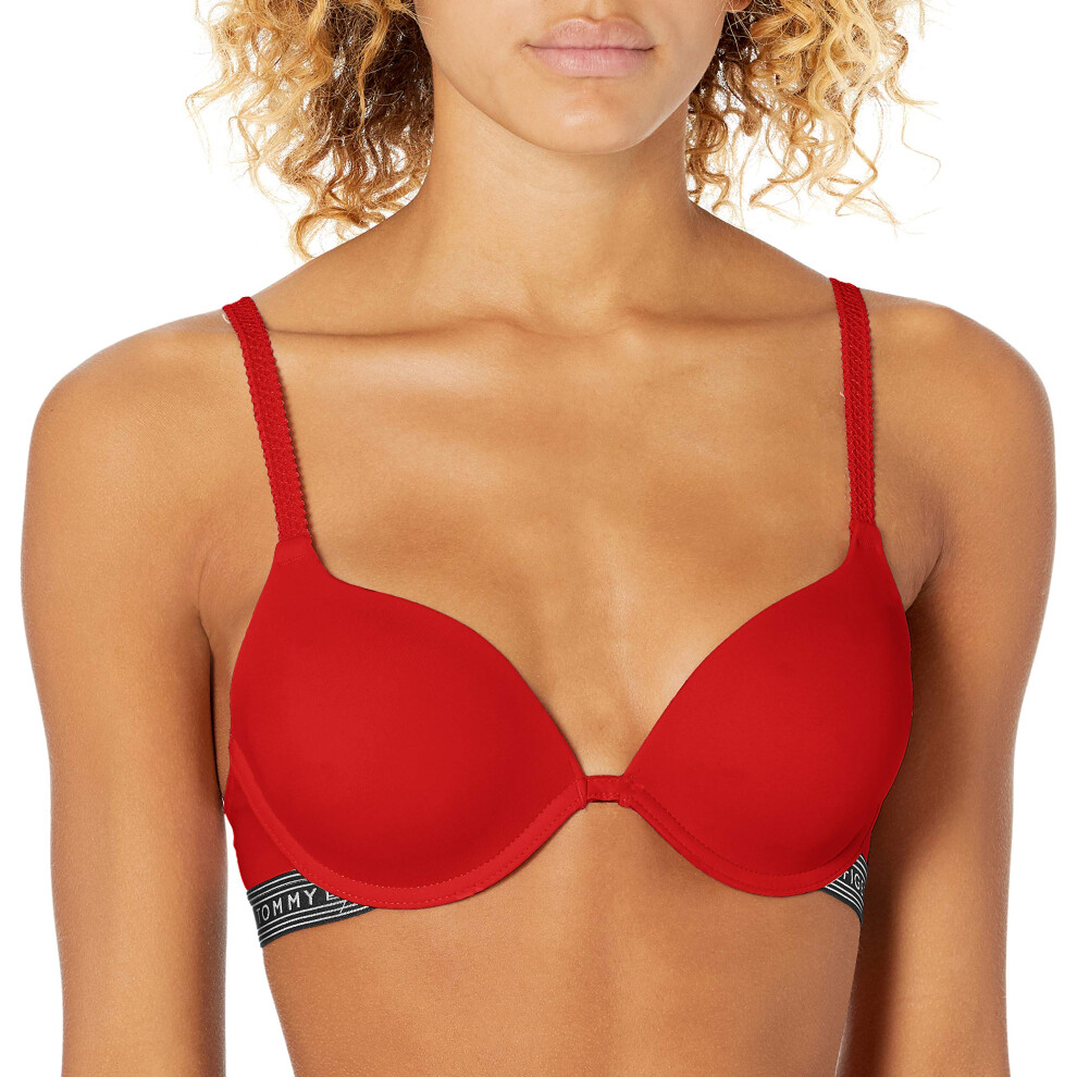 Tommy Hilfiger Women's Micro Push Up Bra with Lace Straps  Apple Red