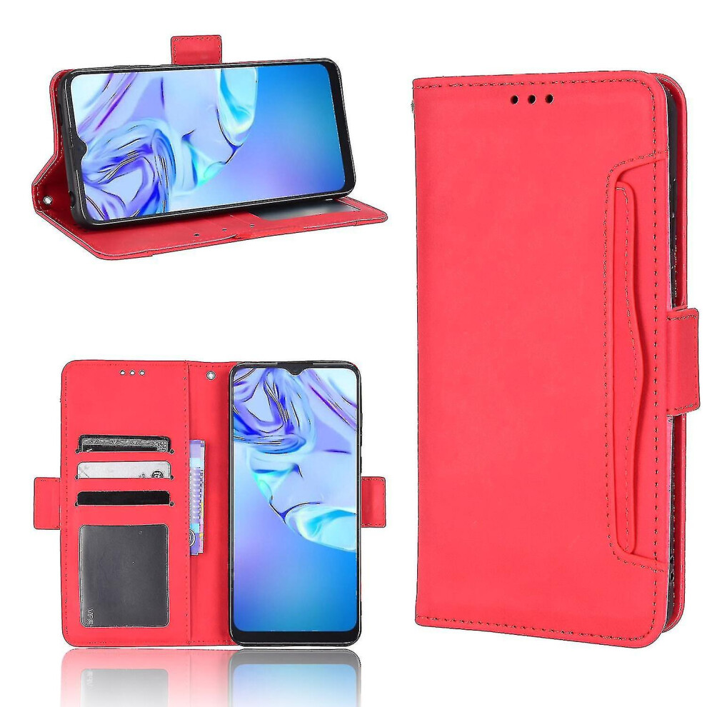 (Red) Compatible With Tcl 306 Wallet Case Pu Leather Card Slots Kickstand Magnetic Flip Cover