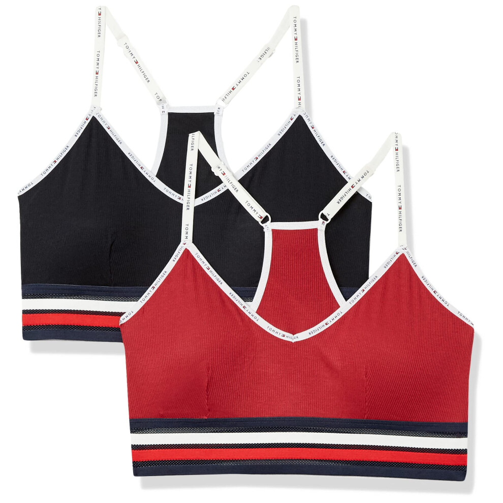 Tommy Hilfiger womens Cotton Rib Racerback Bralette  2 Pack Bra  Red B