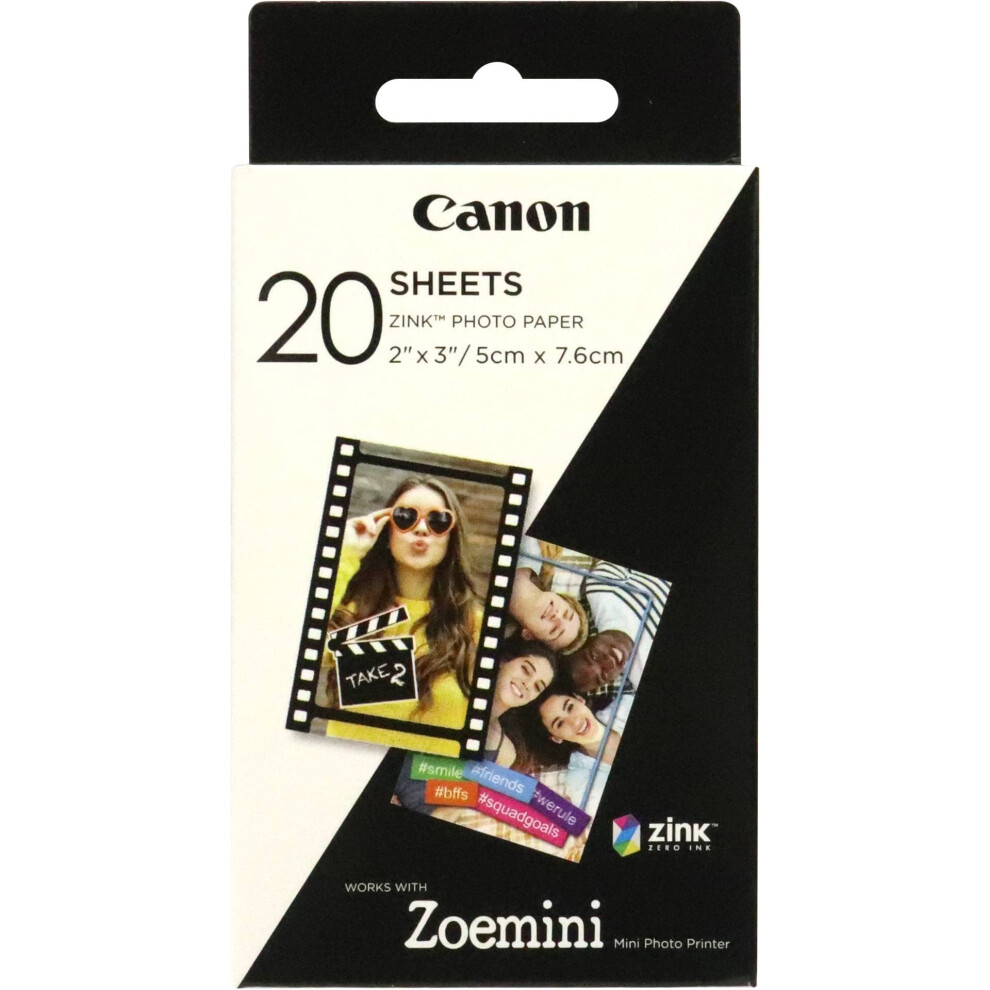 Canon Zink Photo Paper Pack  20 sheets  White  2"" X 3"". (3214C001)