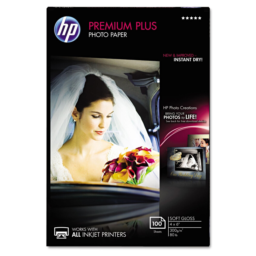 HP Premium Plus Photo Paper  Satin  4x6 in  100 sheets (CR666A)