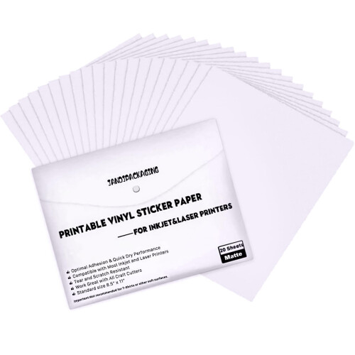 JANDJPACKAGING Printable Sticker Paper-20 Sheets Matte Printable Vinyl ...