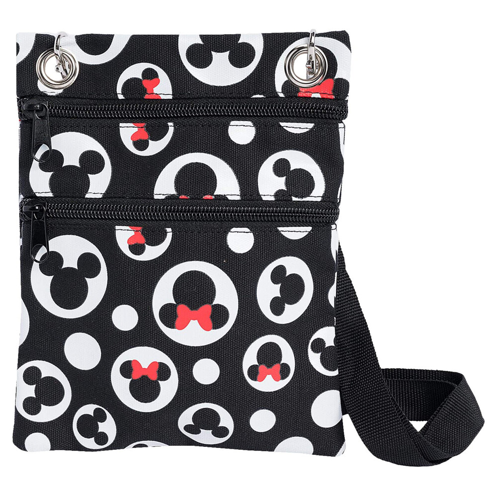 Disney Passport Crossbody Bag Mickey & Minnie Icon Print Travel Black