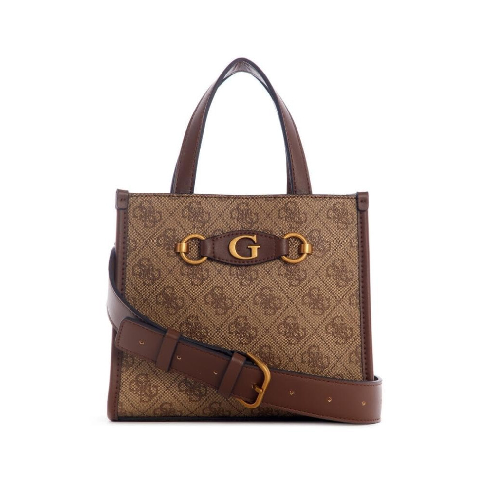 GUESS Izzy 2 Compartment Mini Tote  Latte Logo/Brown