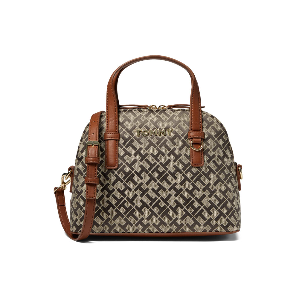 Tommy Hilfiger Schyler Geo Poly Jacquard Mini Dome Satchel Tan/Dark/Ch