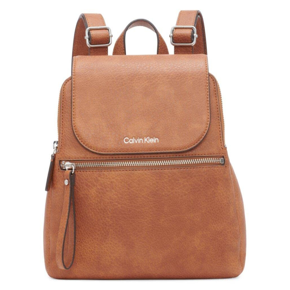 Calvin Klein Women's Reyna Novelty Key Item Flap Backpack  Caramel Mix