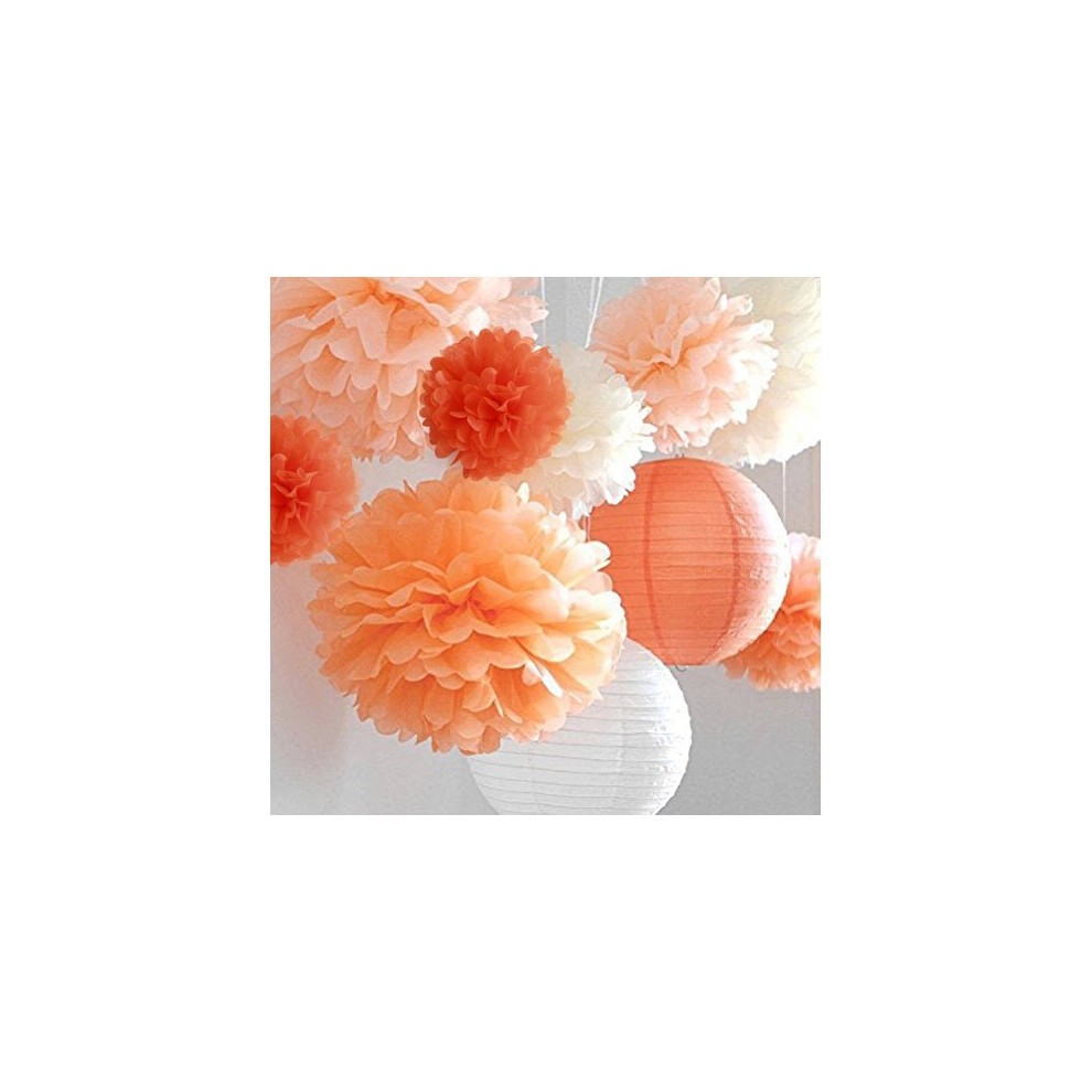 Life Glow 12Pcs Pom Poms of 10"" 12"" 14"" Tissue Paper Craft Pom Poms