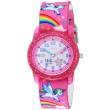 Timex Girls TW7C25500 Time Machines Pink/Rainbows & Unicorns Elastic Fabric Strap Watch
