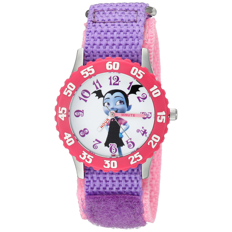 Disney Jr. Kids' Bezel Stainless Steel Time Teacher Analog Nylon Strap