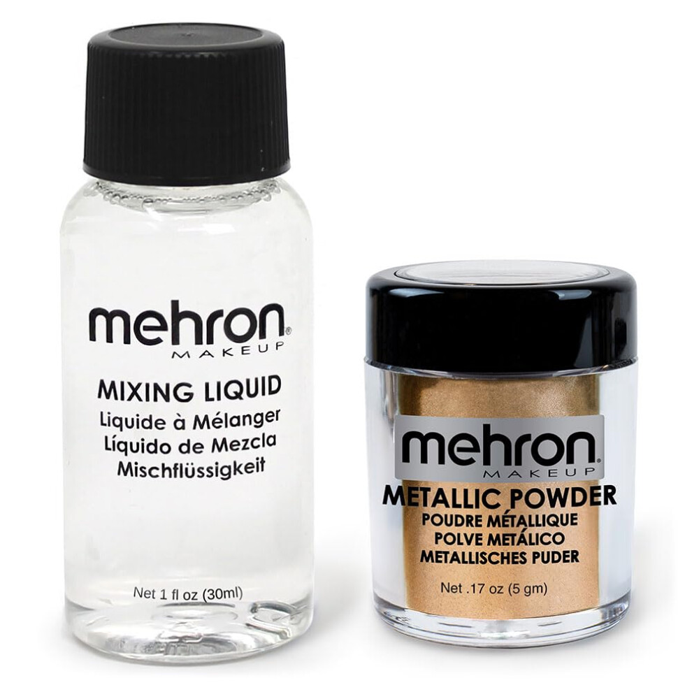 Mehron Makeup Metallic Powder (.17 Ounce) with Mixing Liquid (1 oz) (G