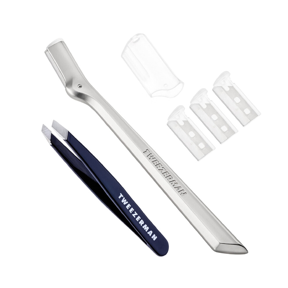 Tweezerman Exclusive Eyebrow Razor & Evening Blue Mini Slant Tweezer