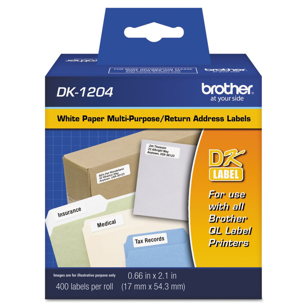 Brother DK1204 Die-Cut Multipurpose Labels  3/4-Inch x 2-1/10-Inch  Wh