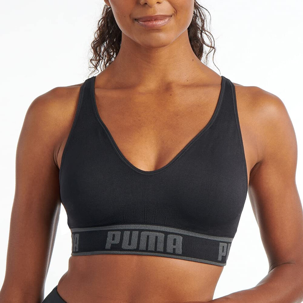 PUMA Women's Seamless Sports Bra  Black/Grey  X-Large