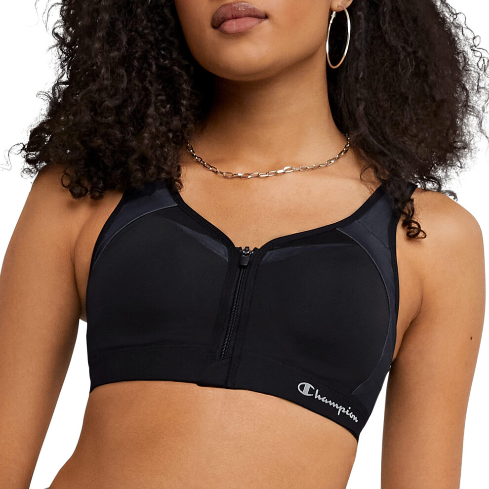 Champion womens Motion Control Zip Sports Bra  Black  40C US