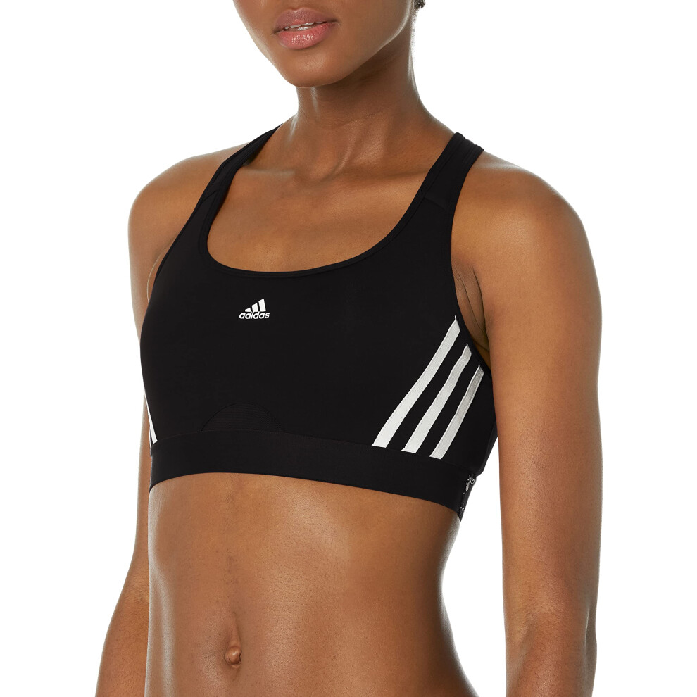 adidas Women's Standard Training Medium Support 3 Stripes Bra  Black/W