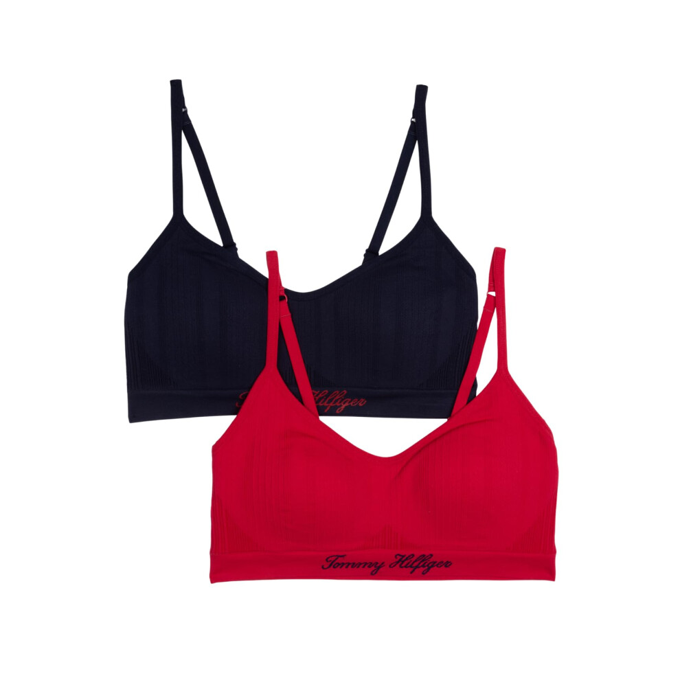 Tommy Hilfiger Women's Seamless Knit Bralette 2-Pack  Barberry/SKYCPN