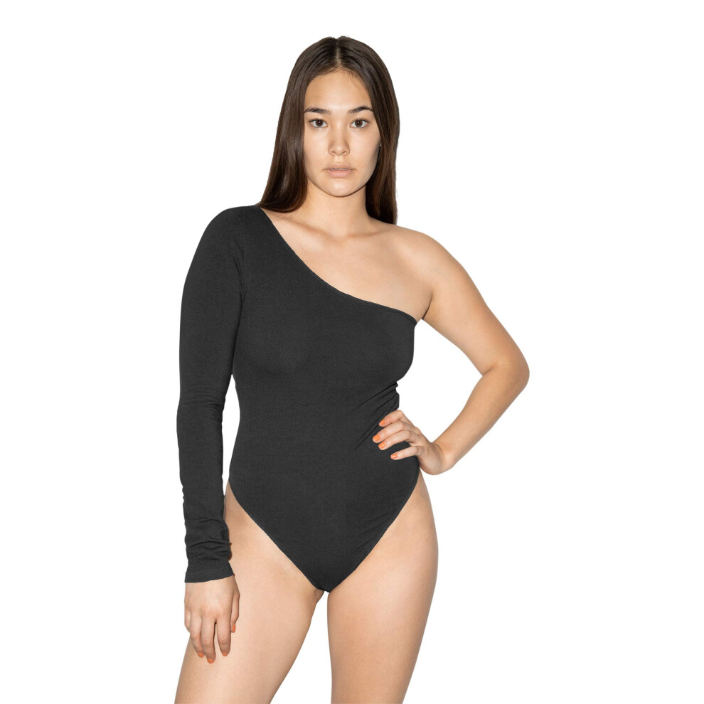 American Apparel Women's Cotton Spandex One Sleeve Bodysuit  Black  La