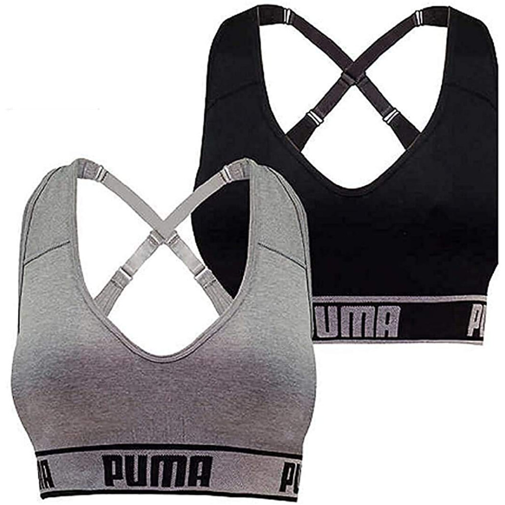 Puma Ladies Sports Bra Extra Large Size  2 Count  Black-Gray