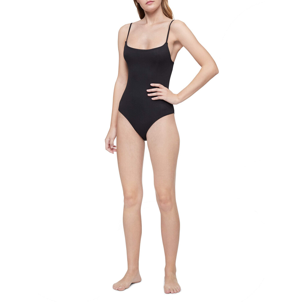 Calvin Klein Women's Pure Ribbed Lounge Bodysuit  Black  L