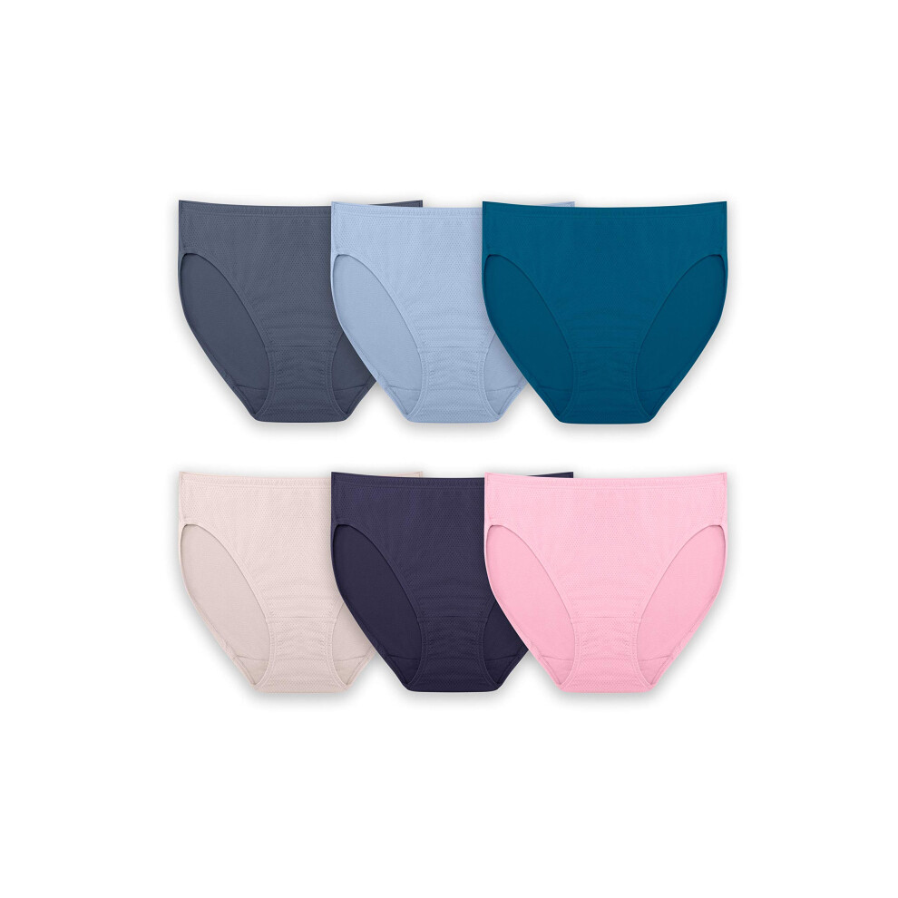 Fruit of the Loom Women's Breathable Underwear  Moisture Wicking Keeps You Cool & Comfortable  Available in Plus Size  Micro Mesh-Hi Cut-6 Pack-Colors