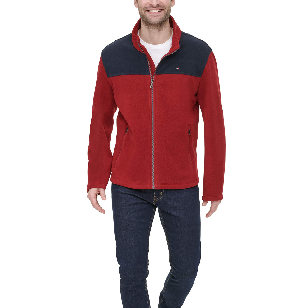 Tommy Hilfiger mens Classic Zip Front Polar Fleece Jacket  Navy/Red  S