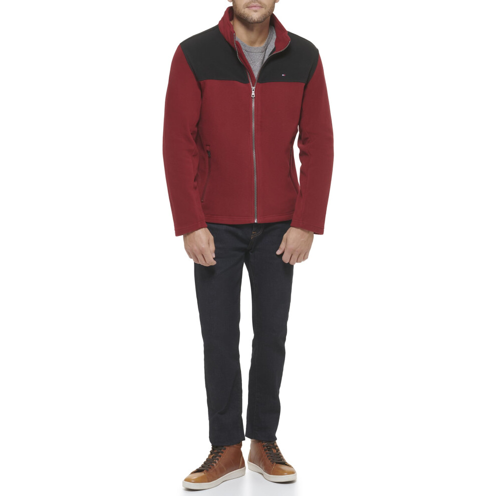 Tommy Hilfiger Mens Classic Zip Front Polar Fleece Jacket  Black/Red