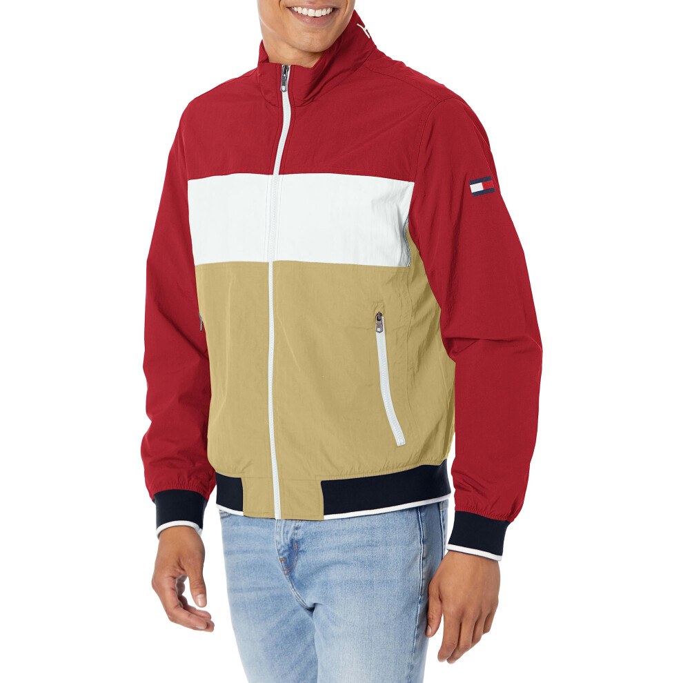 Tommy Hilfiger Men's Yachting Bomber Jacket  Khaki/Red Colorblock