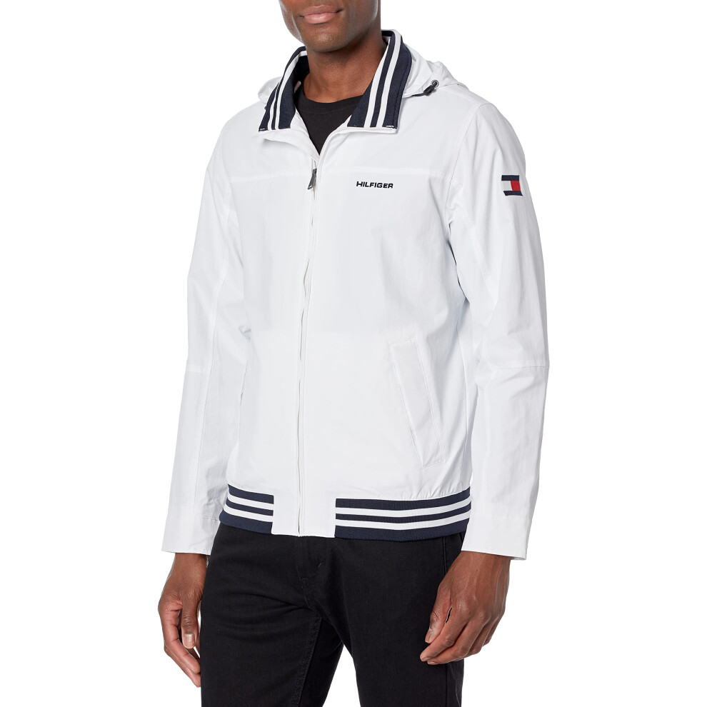 Tommy Hilfiger Men's Lightweight Waterproof Regatta Jacket  Bright Whi