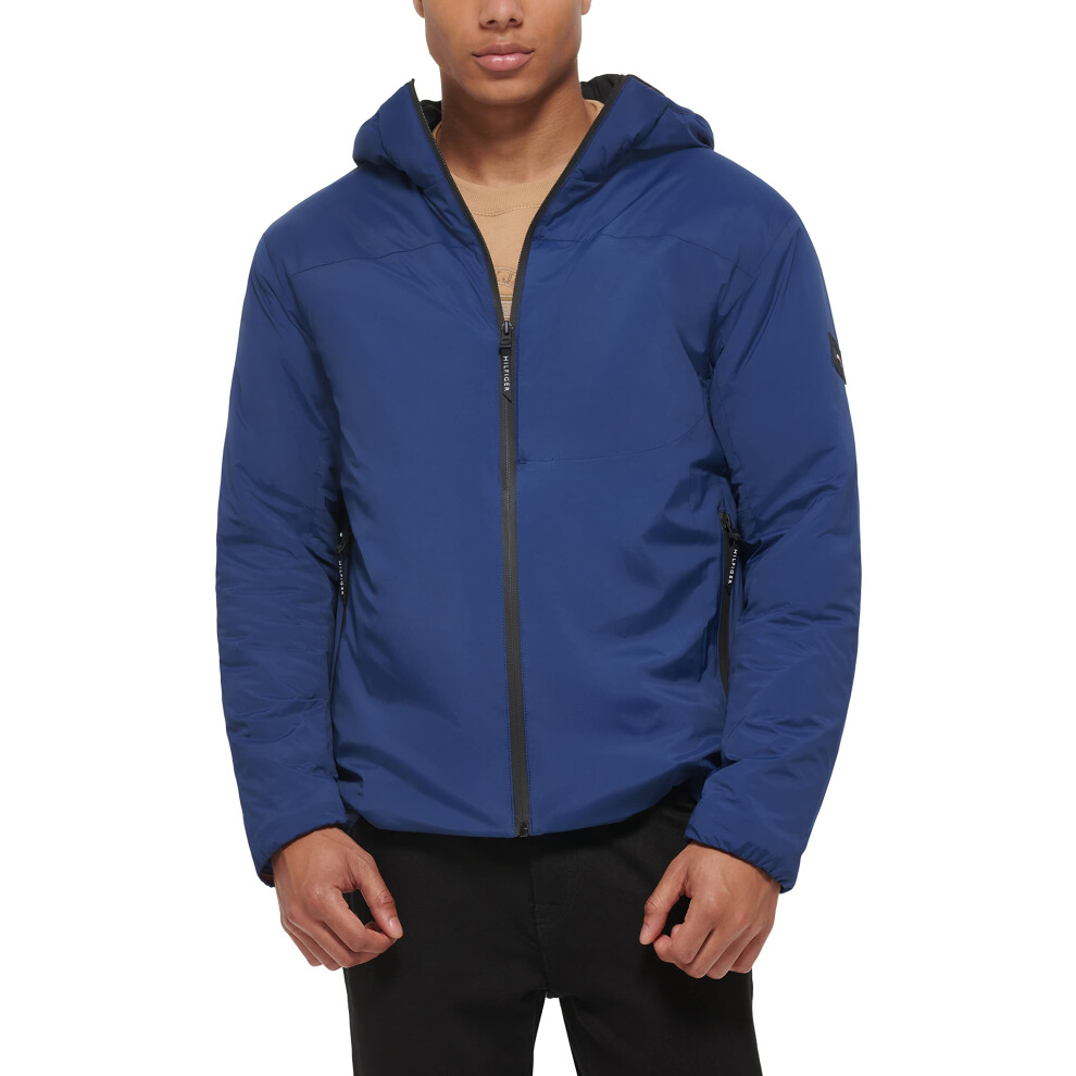 Tommy Hilfiger Men's Stretch Performance Filled Rain Jacket  Royal Blu