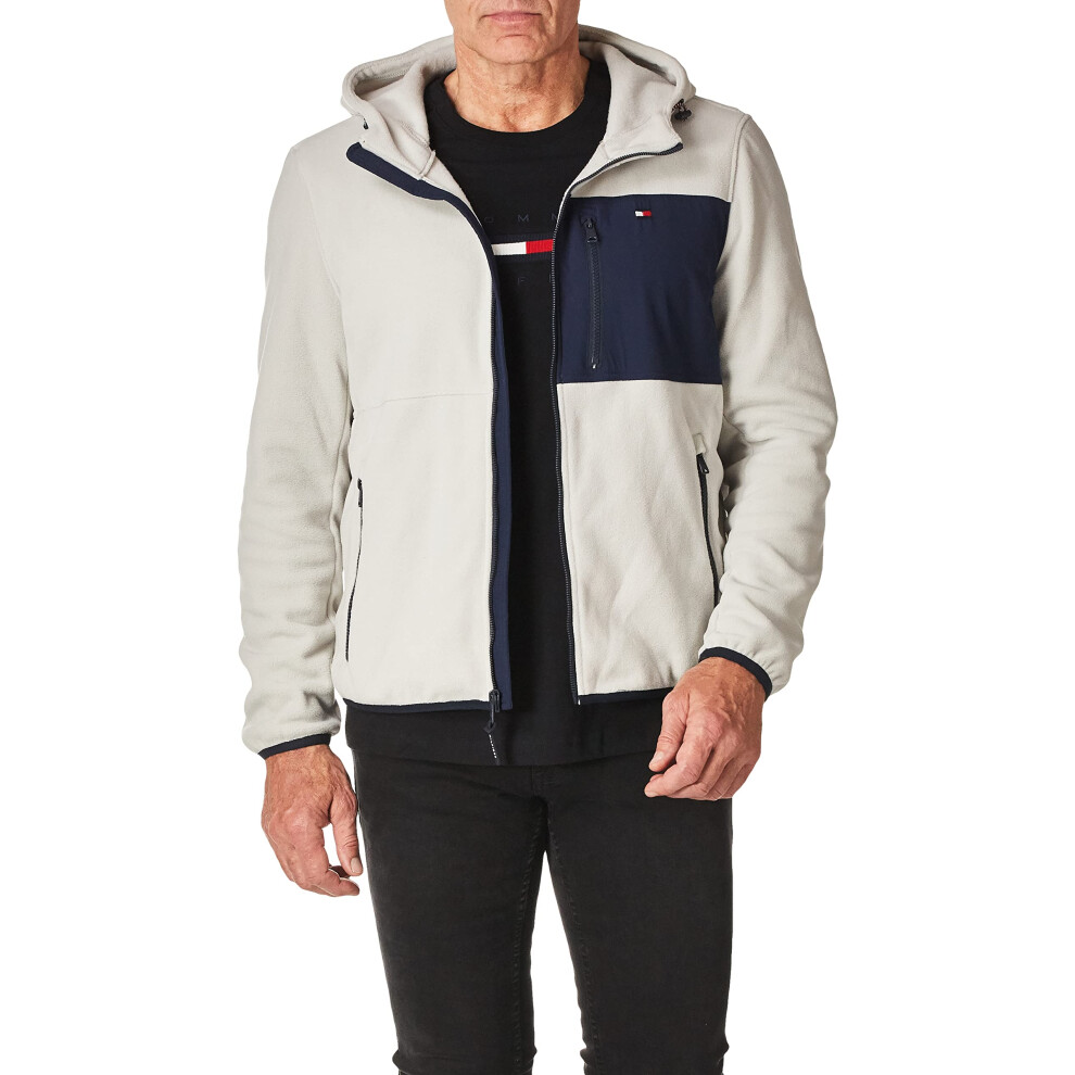 Tommy Hilfiger Men's Hooded Performance Fleece Jacket  Navy/Ice Mixed