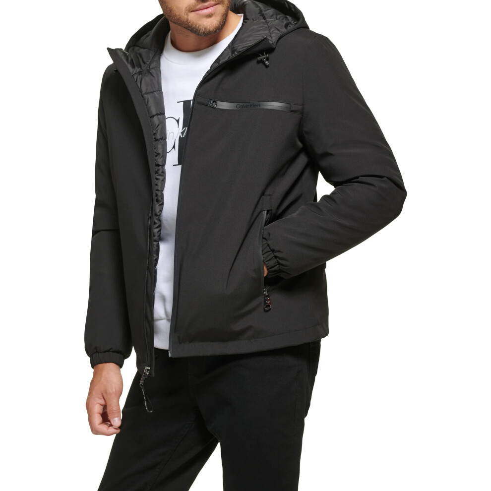 Calvin Klein Men's Classic Hooded Stretch Jacket  Black  Medium