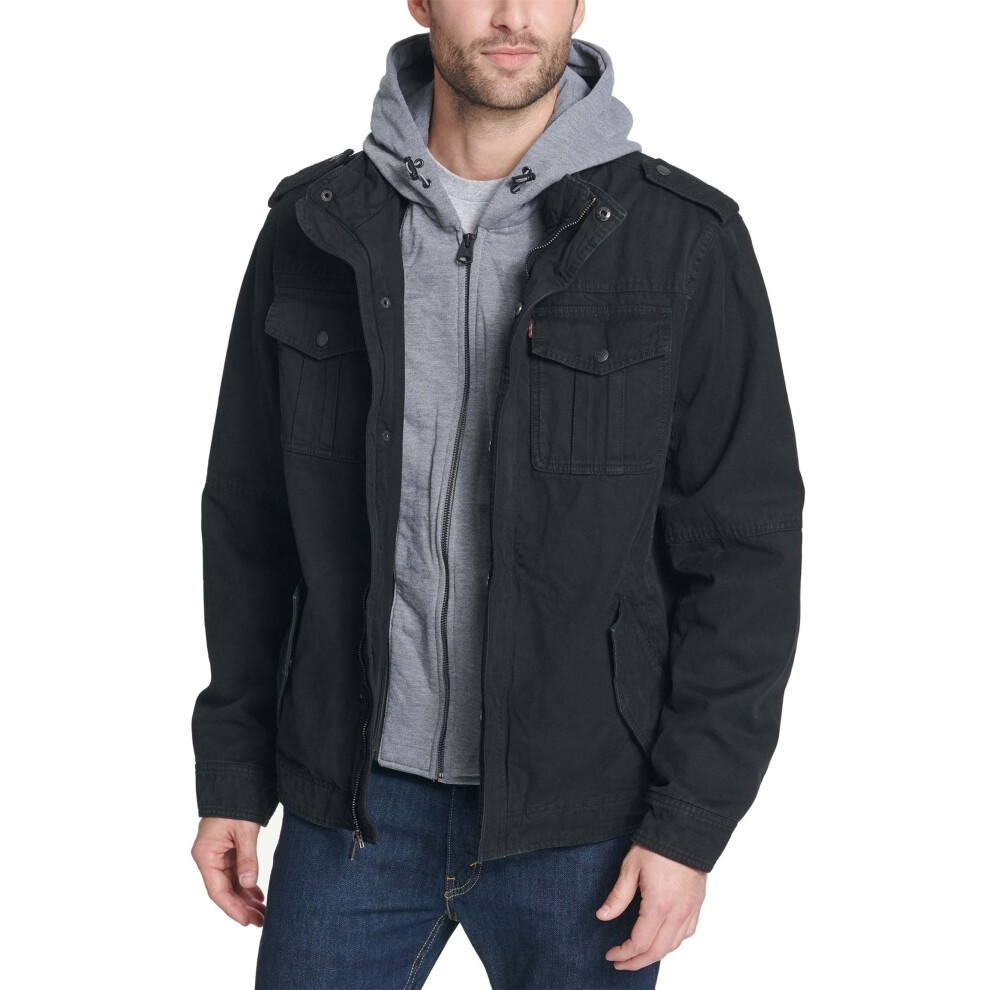 Levi's Men's Washed Cotton Military Jacket with Removable Hood (Standa