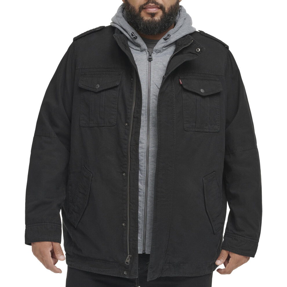 Levi's Men's Washed Cotton Military Jacket with Removable Hood (Standa