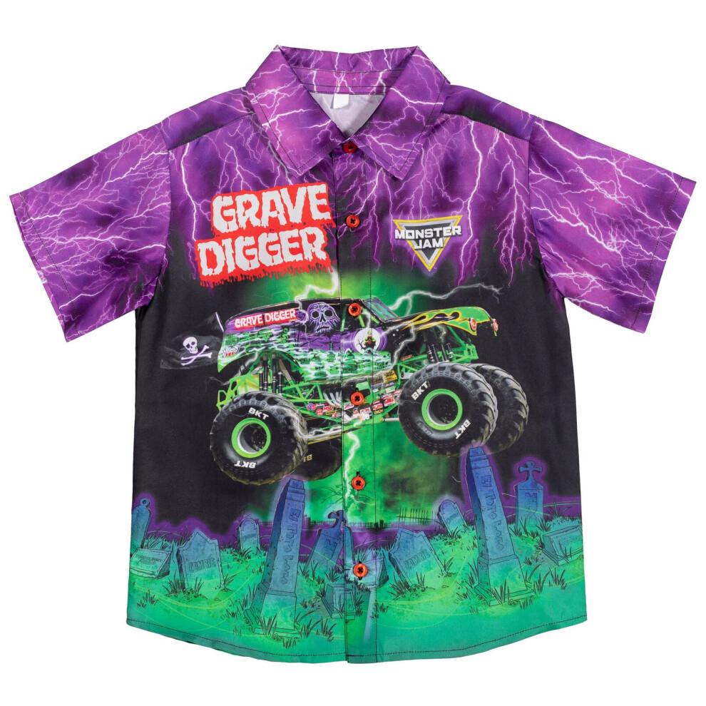 Monster Jam Trucks Grave Digger Toddler Boys Hawaiian Button Down Shir