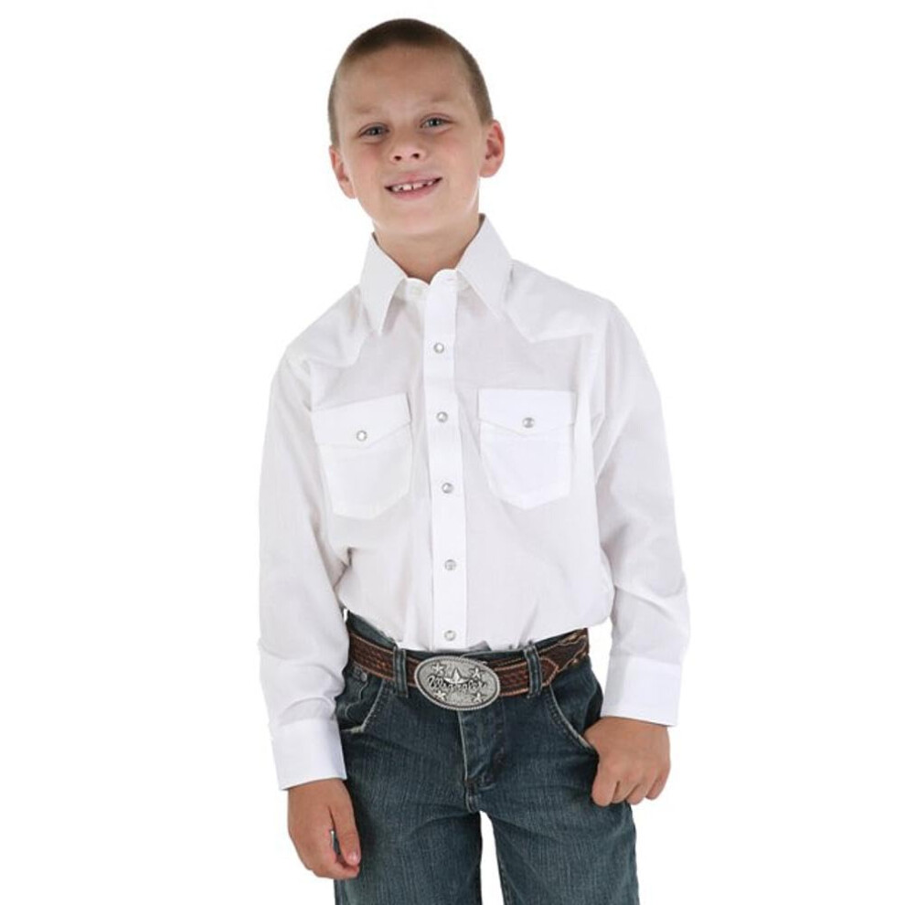 Wrangler Big Boys' Dress Western Solid Snap Shirt  White  Large (10 -