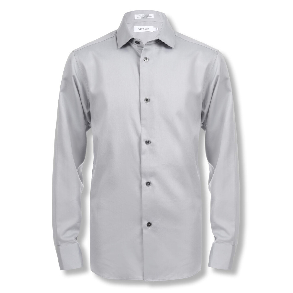 Calvin Klein Boys' Long Sleeve Sateen Dress Shirt  Button-down Style W