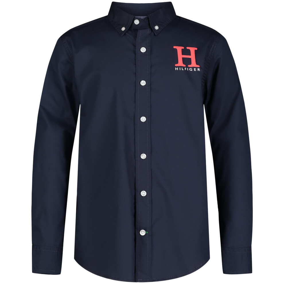 Tommy Hilfiger Boys' Long Sleeve Woven Button-Down Shirt  Navy Blazer