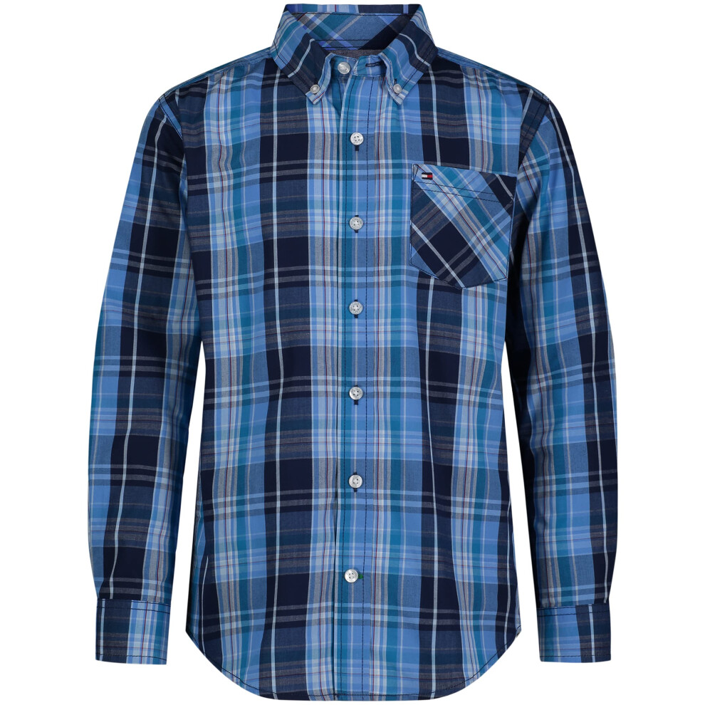 Tommy Hilfiger Boys' Long Sleeve Woven Button-Down Shirt  Cerulean Pla