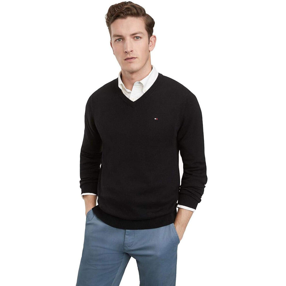 Tommy Hilfiger Men's Cotton V Neck Sweater  Black  L