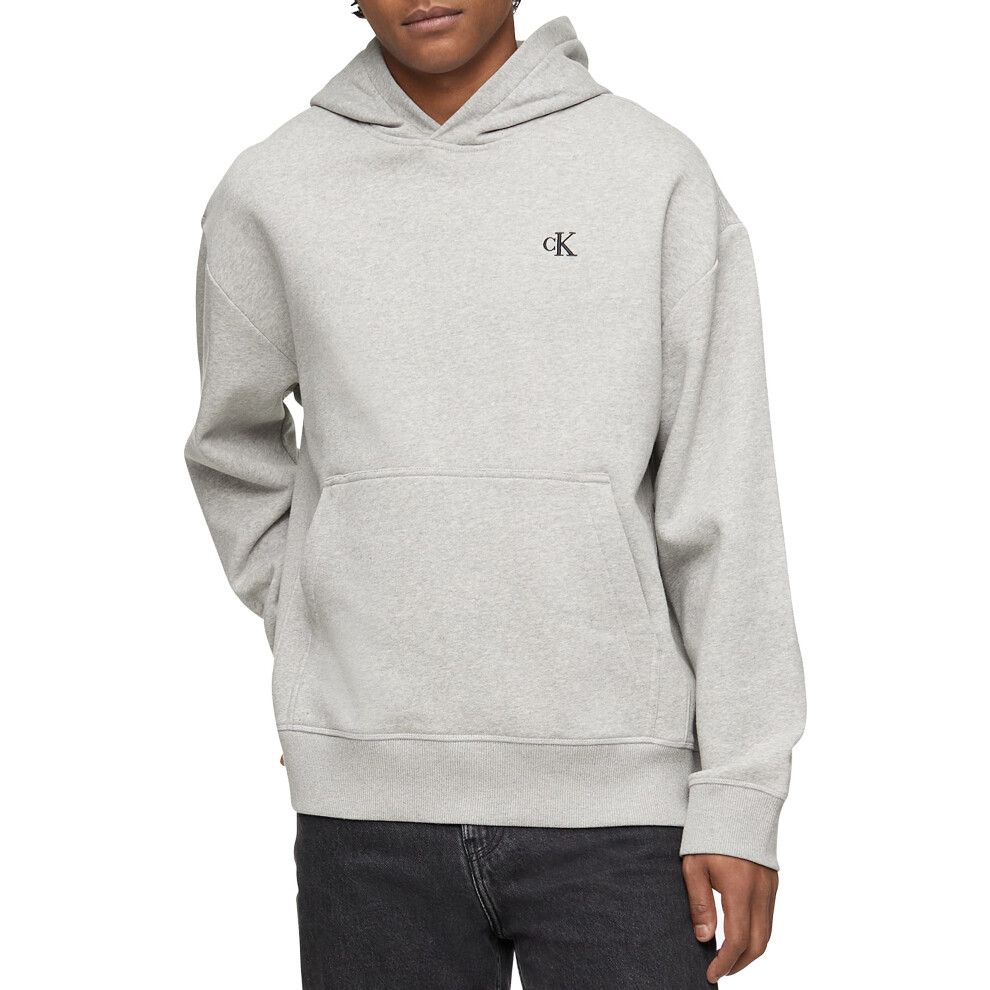 Calvin Klein Men's Relaxed Fit Monogram Logo Fleece Hoodie  Heroic Gre