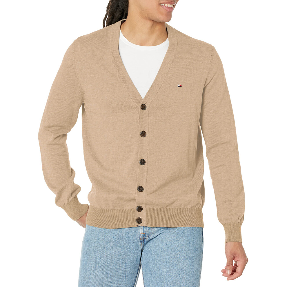 Tommy Hilfiger Men's Cotton Cardigan Sweater  Light Beige Heather  S