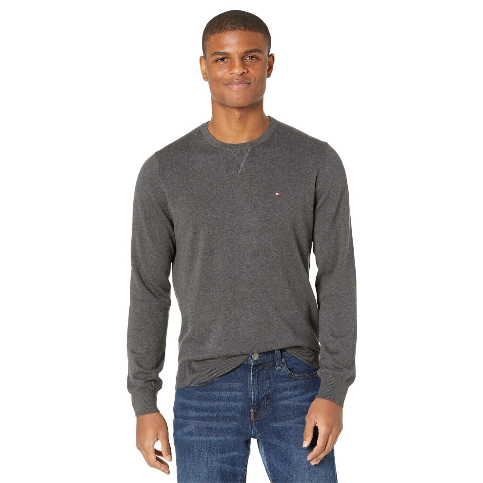 Tommy Hilfiger mens Solid Crewneck Sweater  Grey Heather  Medium US