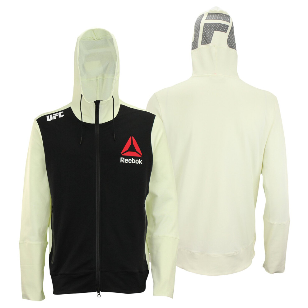 Reebok UFC Mens Full Zip Walkout Hoodie (Black Front/Off-White Back  X