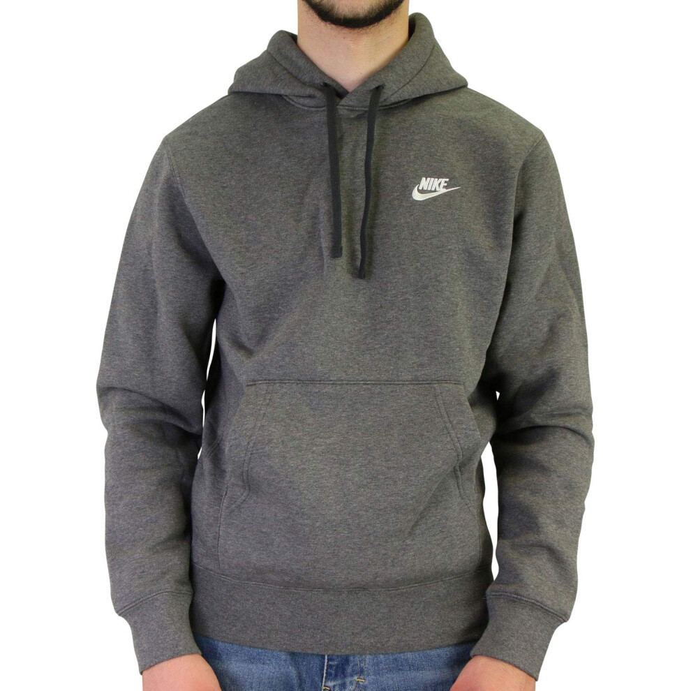 NIKE Pull Over Hoodie  Charcoal Heather/Anthracite/White  Large-T